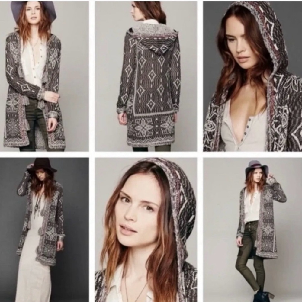 Free People Kai Tassel Pom Boho Hooded Cardigan - Picture 4 of 10